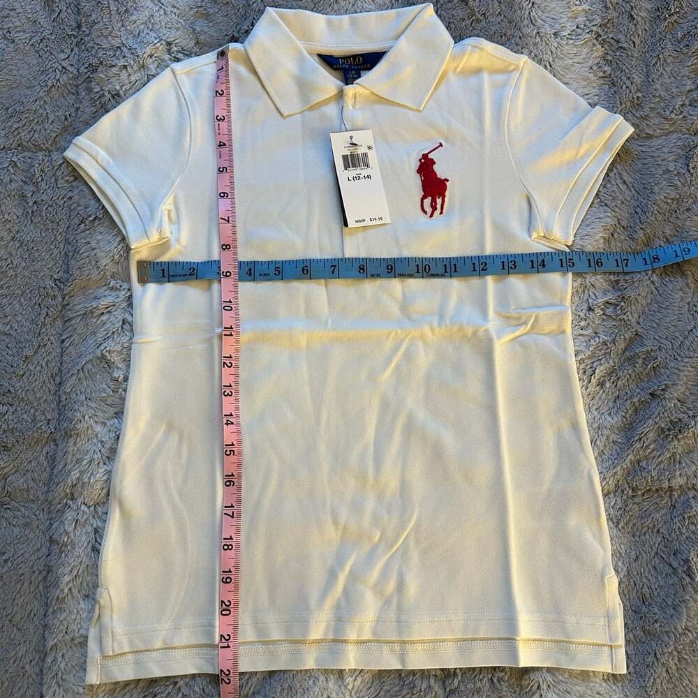 New Polo Ralph Lauren Polo Shirt Size L 12-14 White Red Big Pony Cotton
